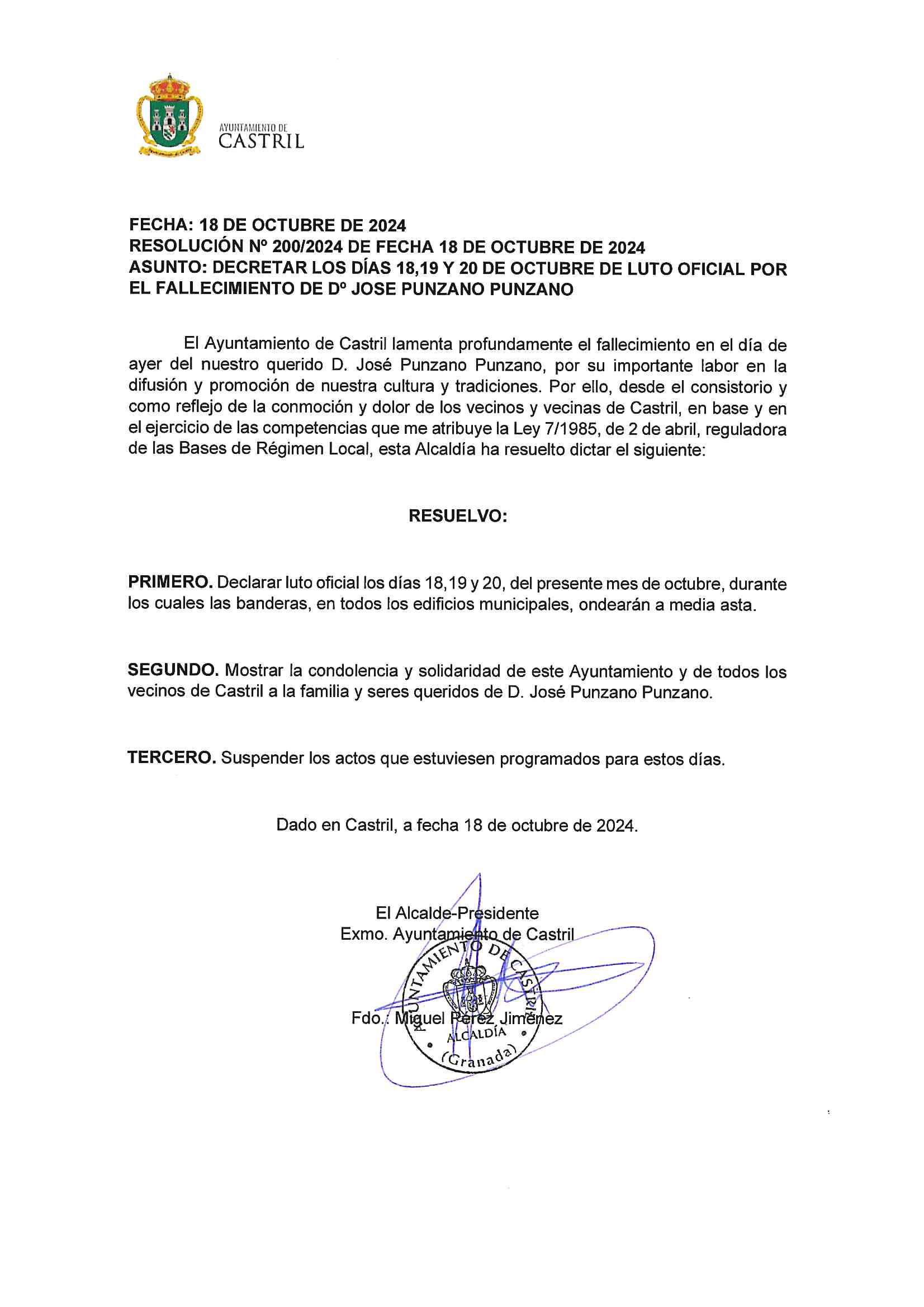 200_2024 DECRETO LUTO OFICIAL JOSE PUNZANO PUNZANO 200_2024 DECRETO LUTO OFICIAL JOSE PUNZANO PUNZANO