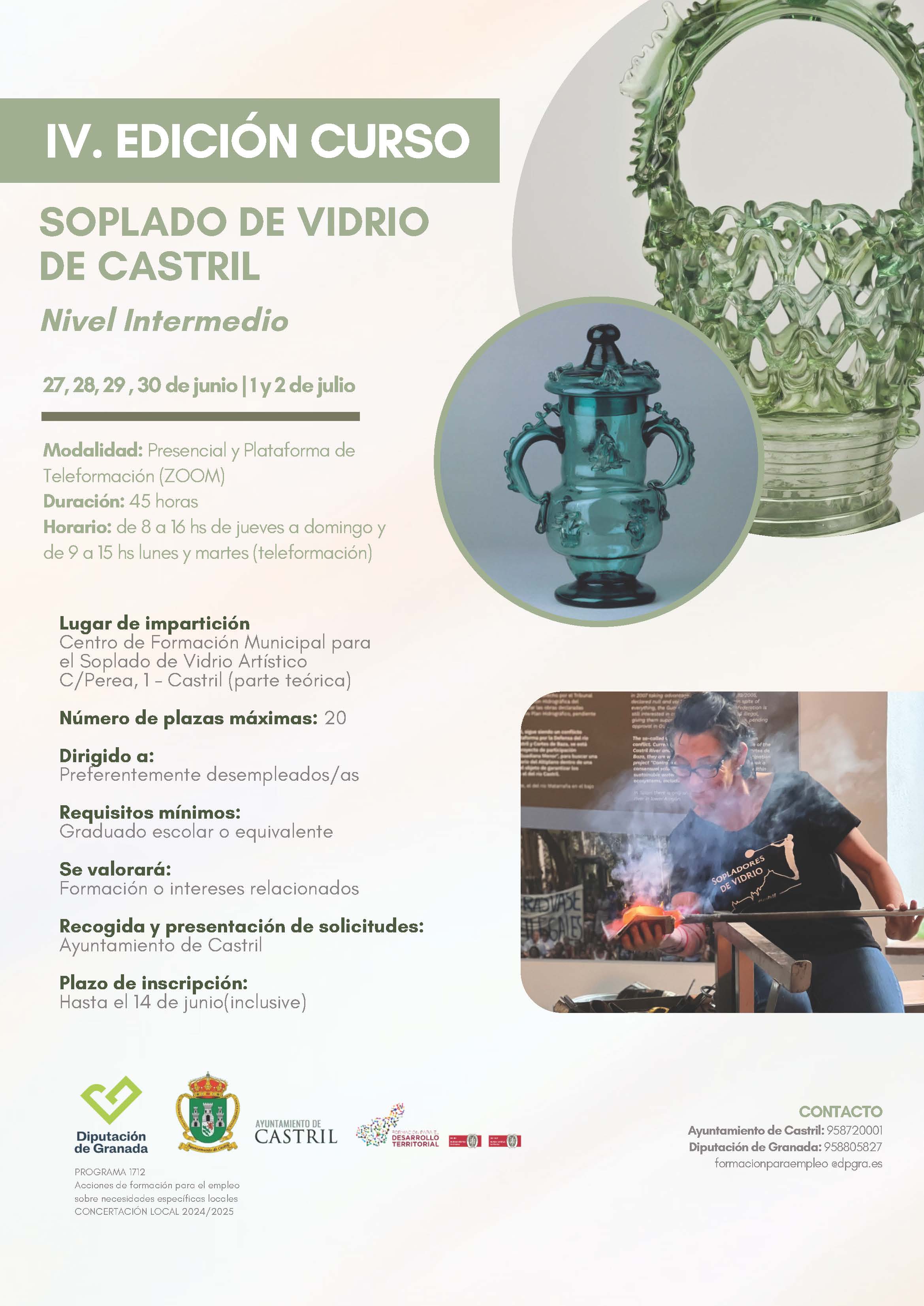 4º Edicio´n. Curso para Soplado del Vidrio Arti´stico de Castril. Nivel Intermedio_NUEVO