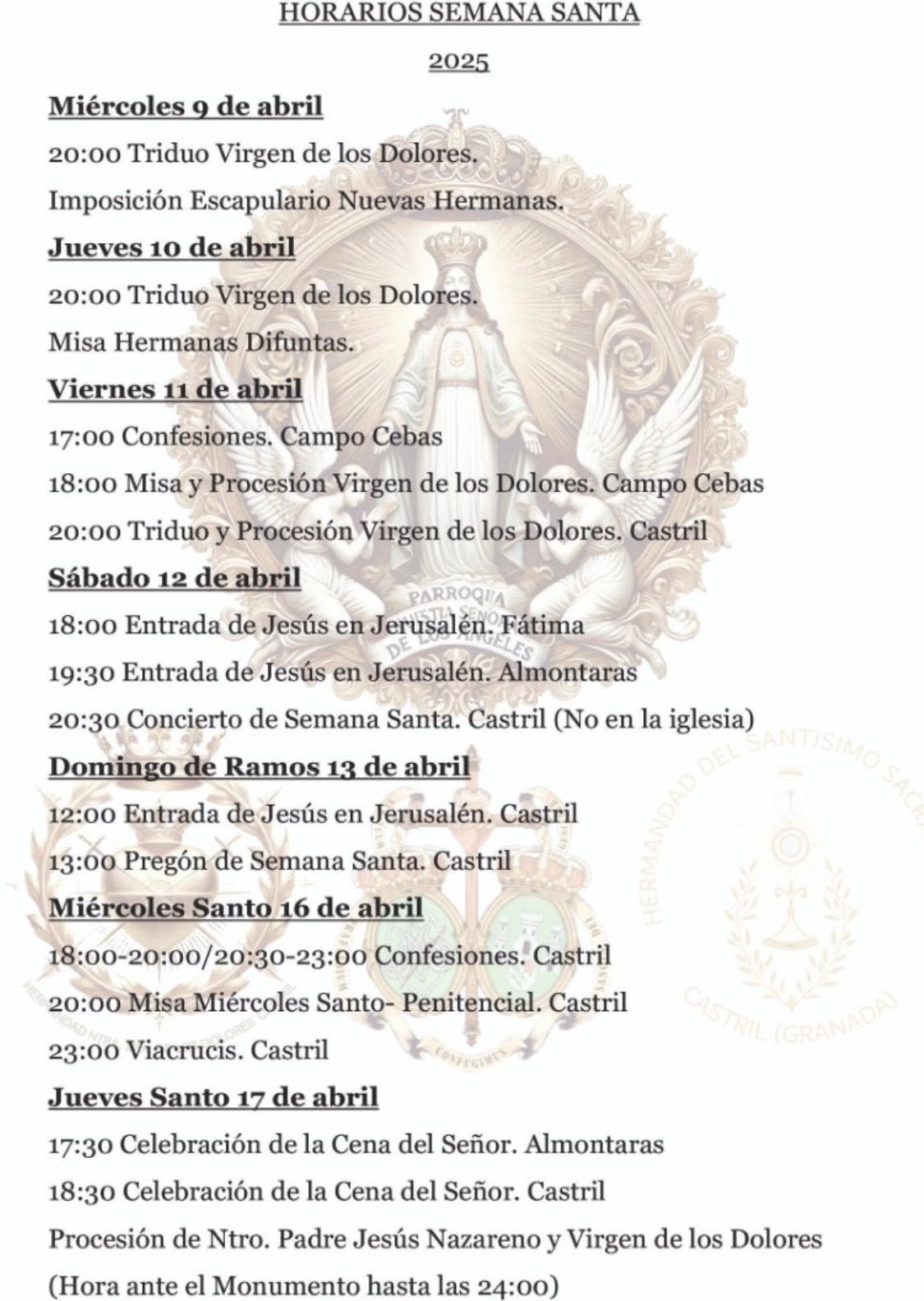 PROGRAMACIÓN SEMANA SANTA 1 PROGRAMACIÓN SEMANA SANTA 1