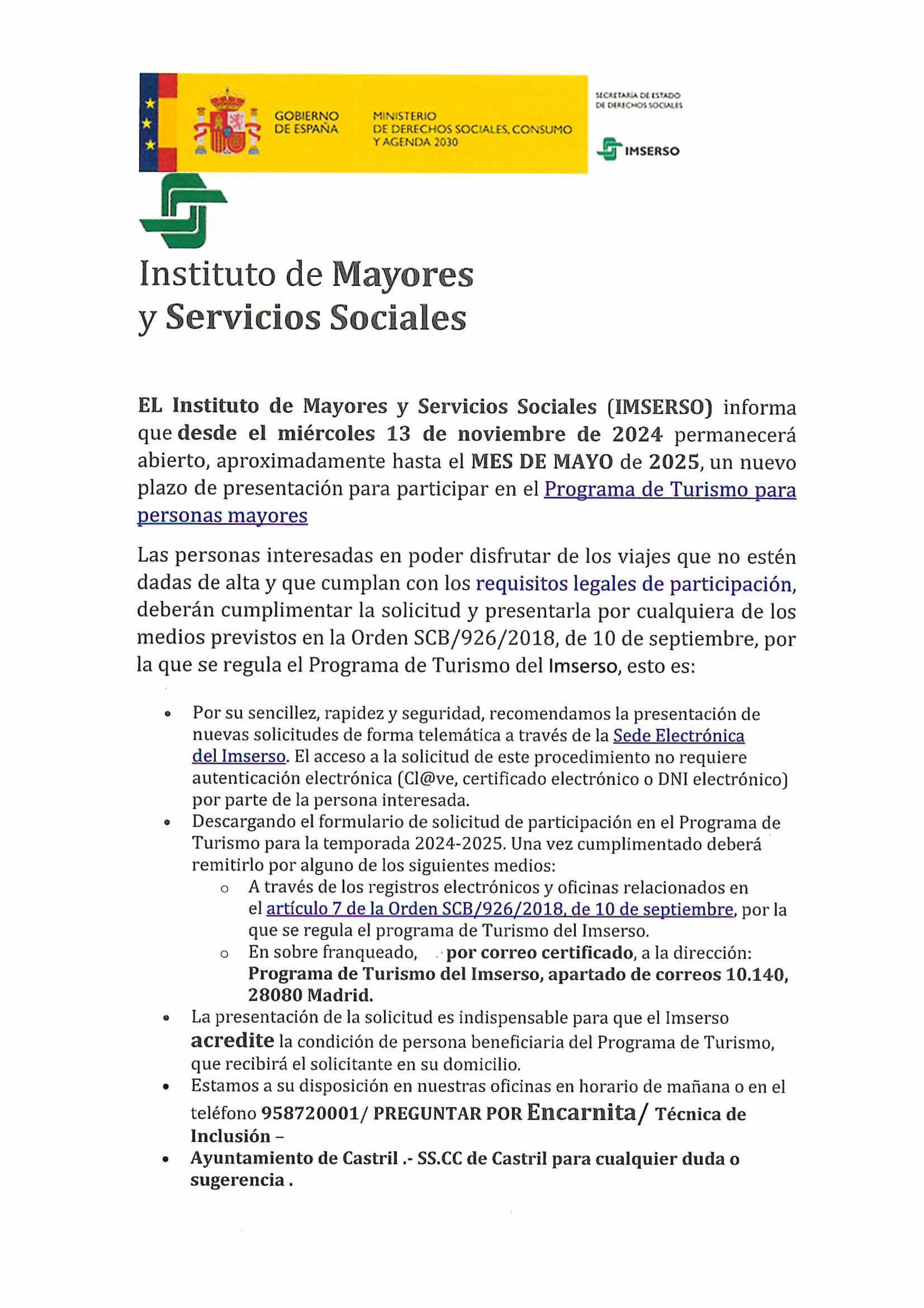 programa imserso mayores Castril programa imserso mayores Castril